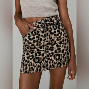 REFORMATION Jackie High Rise Denim Mini Jean Skirt Leopard Brown Black Size 25